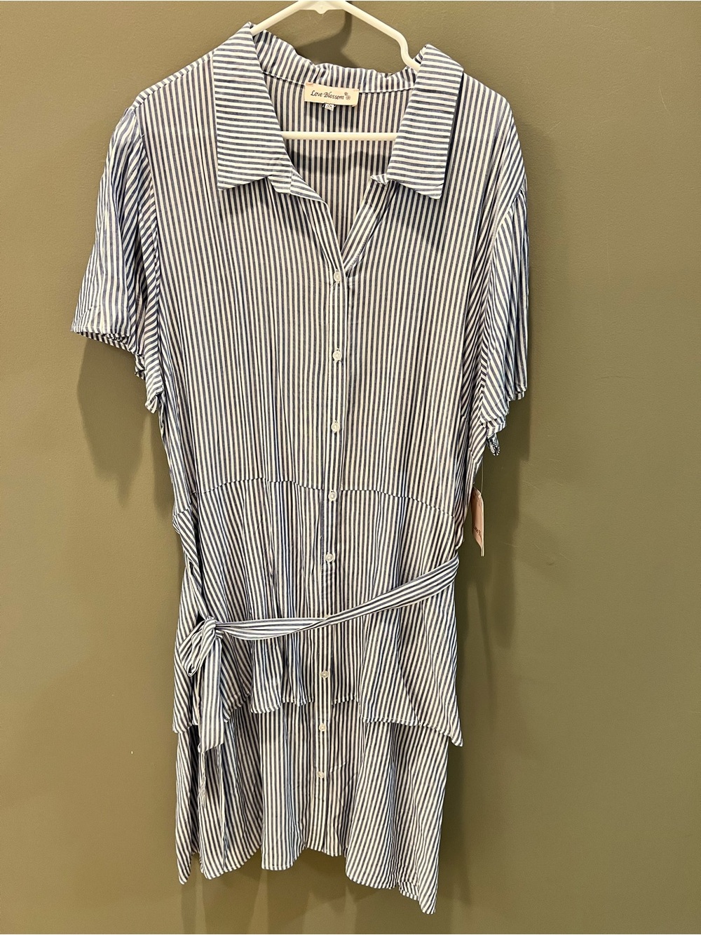 Blue and White Striped Shirt Dress